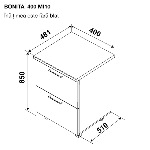 Modul inferior BONITA MI10 400 (2 sertare) — Alb