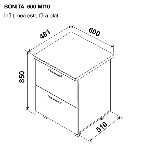 Modul inferior BONITA MI10 600 (2 sertare) — Alb