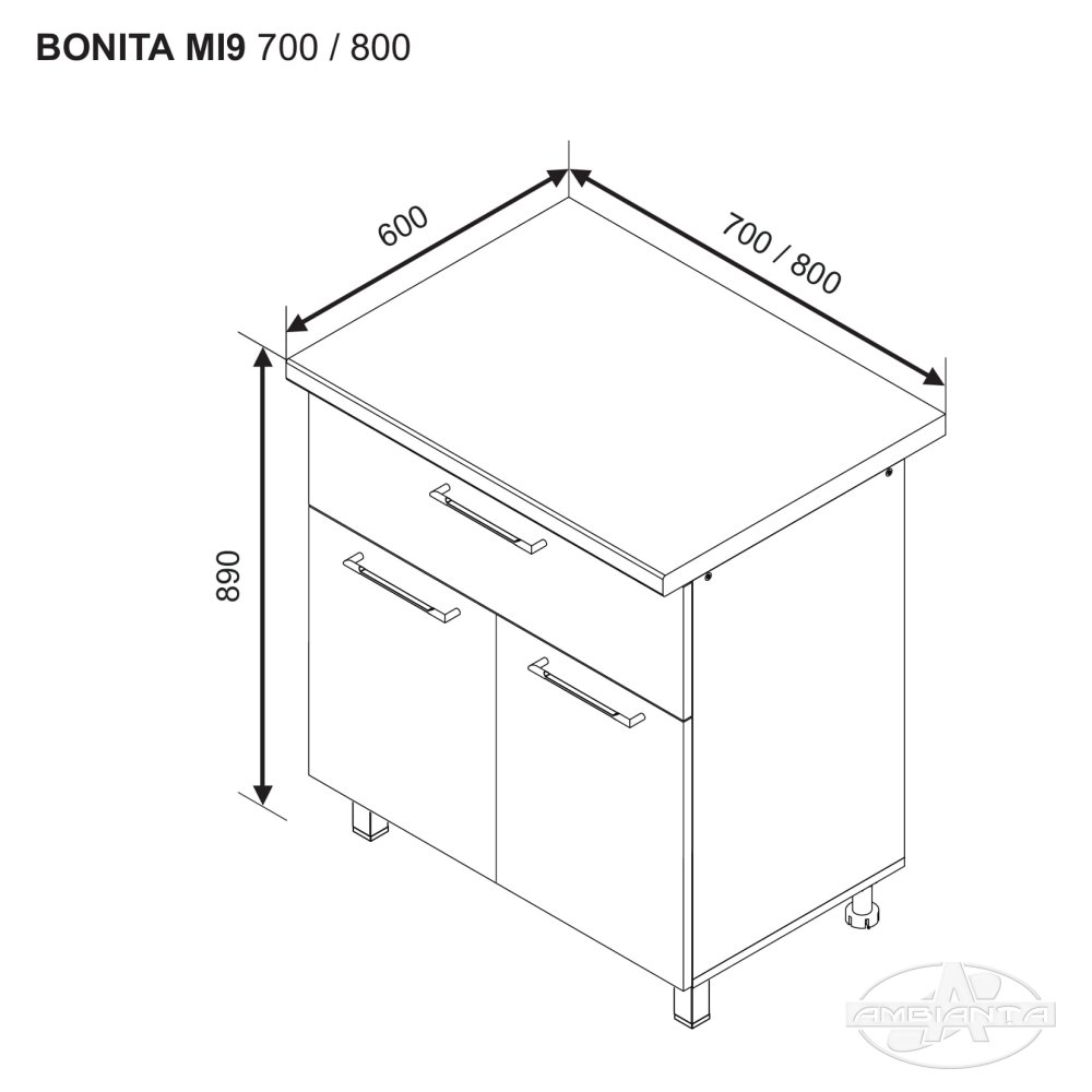 Base module BONITA MI 9 800 (drawer + doors) — White