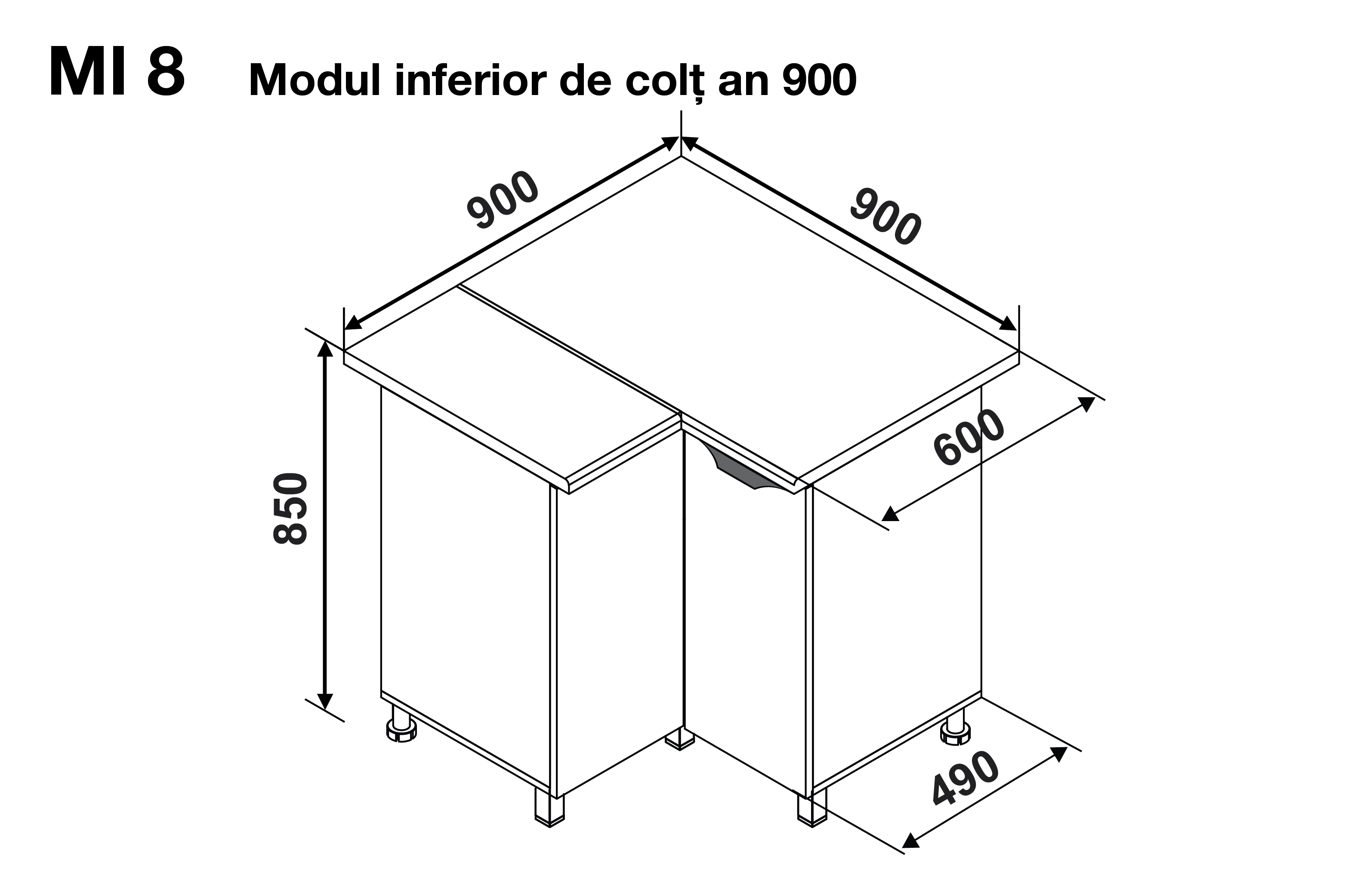 Corner base module GLORIA MI8 900 — Cappuccino