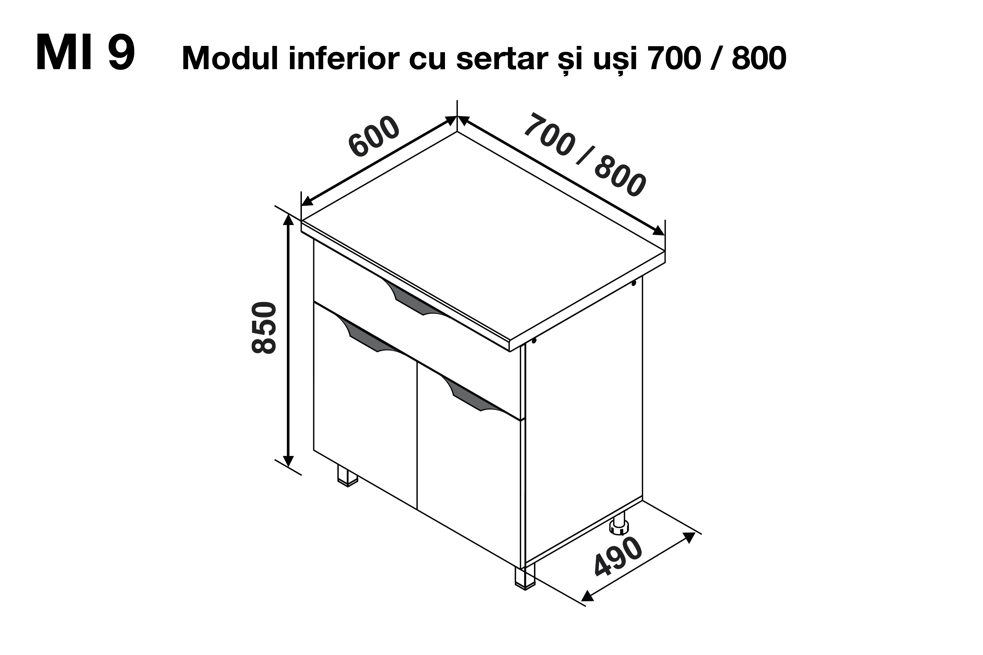 Modul inferior GLORIA MI9 700 (sertar + 2 uși) — Capucino