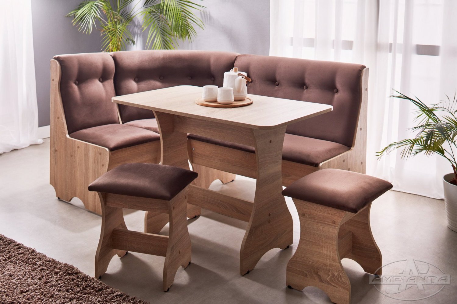 Kitchen corner bench CLEO-2 ECO + 2 stools — Bardolino