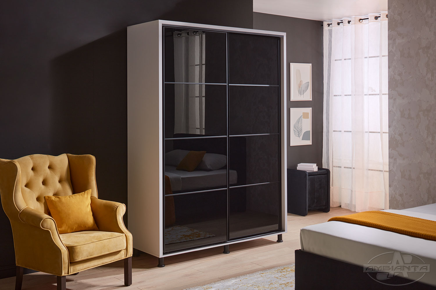 Wardrobe TORINO glass 1.6 m — White