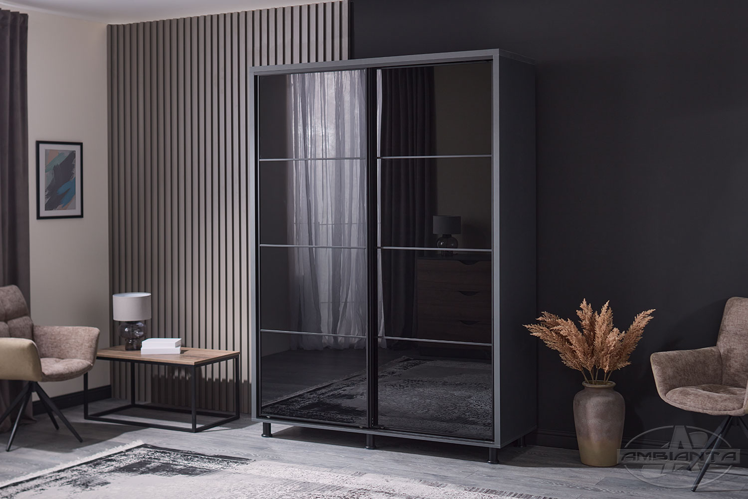 Wardrobe TORINO glass 1.6 m — Graphite